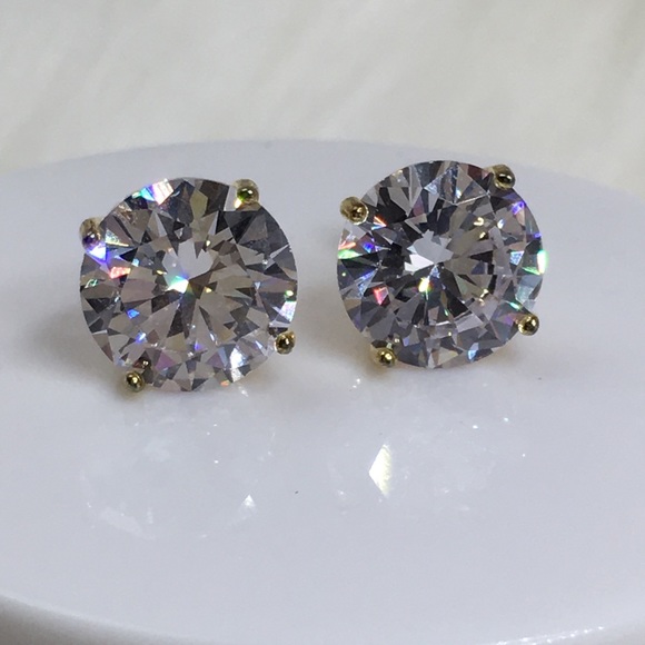 14k yellow gold 8 CT diamond stud earrings - Picture 2 of 13